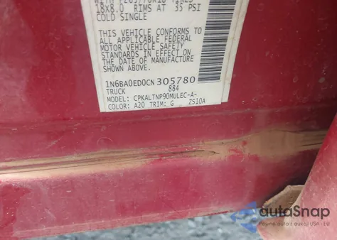 2012 Nissan Titan Sv из США, поврежденный, VIN 1N6BA0ED0CN305780